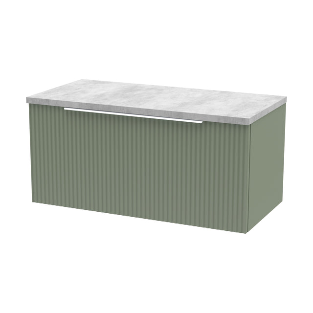 [BFFF896LBG] Tixall Fluted 1 Drawer Wall Hung Vanity Unit with Laminate Worktop, Satin Green, 800mm - Cutout