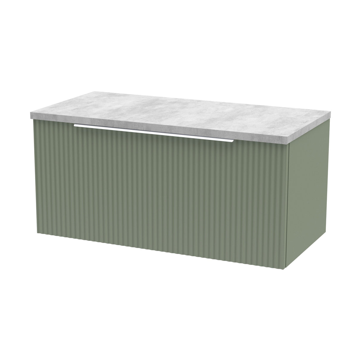 [BFFF896LBG] Tixall Fluted 1 Drawer Wall Hung Vanity Unit with Carrera Marble Laminate Worktop, Choice of Size and Colour - Cutout