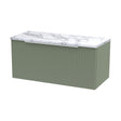 [BFFF896LCM] Tixall Fluted 1 Drawer Wall Hung Vanity Unit with Laminate Worktop, Satin Green, 800mm - Cutout