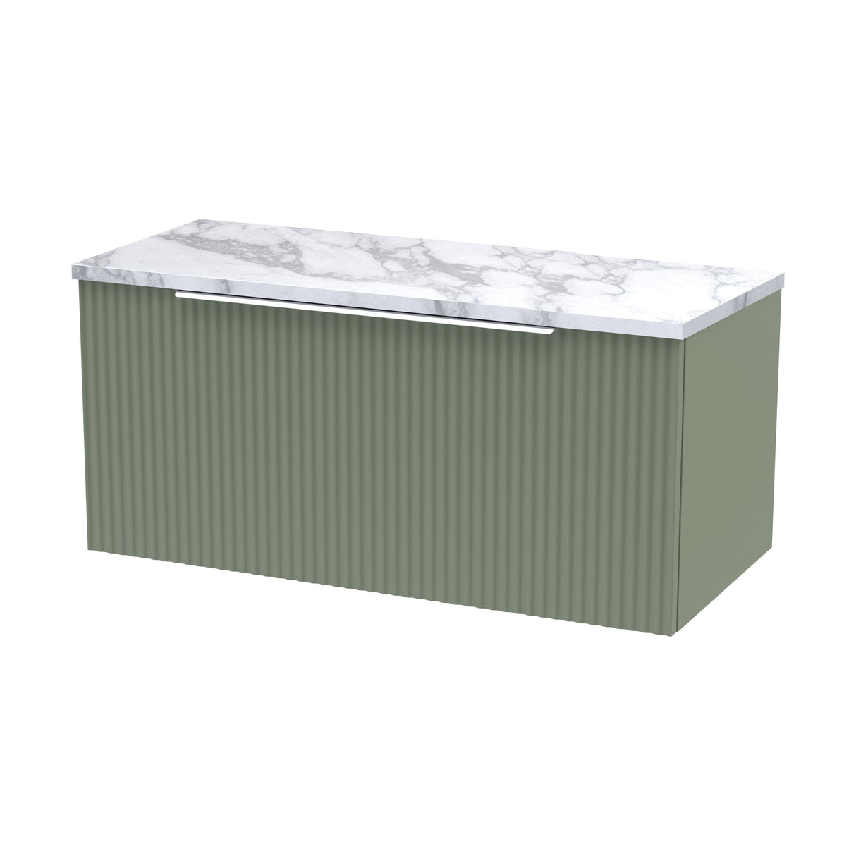 [BFFF896LCM] Tixall Fluted 1 Drawer Wall Hung Vanity Unit with Carrera Marble Laminate Worktop - Choice of Size and Colour - Cutout