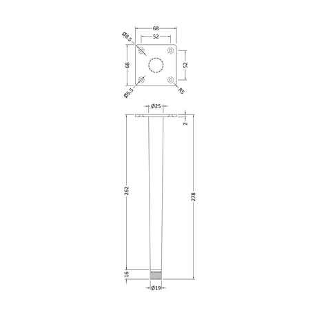 [BFFL326] 260mm Decorative Leg Set (Pair) - Technical Drawing