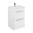 [BFGE001A] Balterley Contemporary Bathroom Floor Standing Vanity Unit with 2 Soft Close Drawers & 1 Tap Hole Ceramic Basin, Gloss White 600mm - Cutout