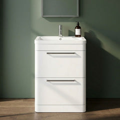 [BFGE001A] Calwich Contemporary Bathroom Floor Standing Vanity Basin Unit with 2 Drawers & 1 Tap Hole Basin, Choice of Size/Colour/Basin Type - Silo