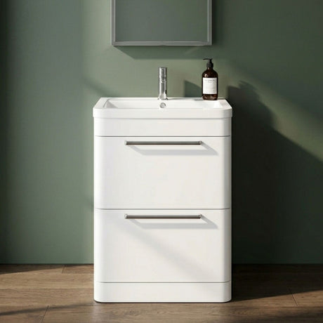 [BFGE001A] Calwich Contemporary Bathroom Floor Standing Vanity Basin Unit with 2 Drawers & 1 Tap Hole Basin, Choice of Size/Colour/Basin Type - Silo