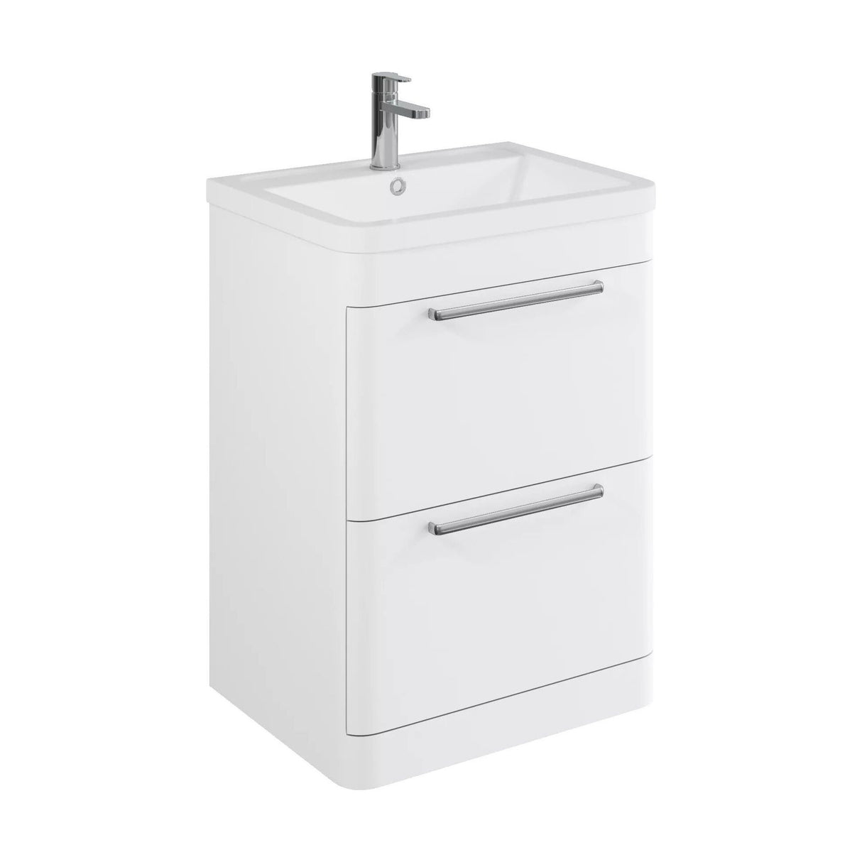 [BFGE001] Balterley Contemporary Bathroom Floor Standing Vanity with 2 Soft Close Drawers & 1 Tap Hole Polymarble Basin, Gloss White, 600mm - Cutout