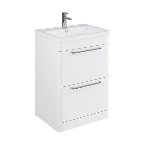 [BFGE001] Balterley Contemporary Bathroom Floor Standing Vanity with 2 Soft Close Drawers & 1 Tap Hole Polymarble Basin, Gloss White, 600mm - Cutout
