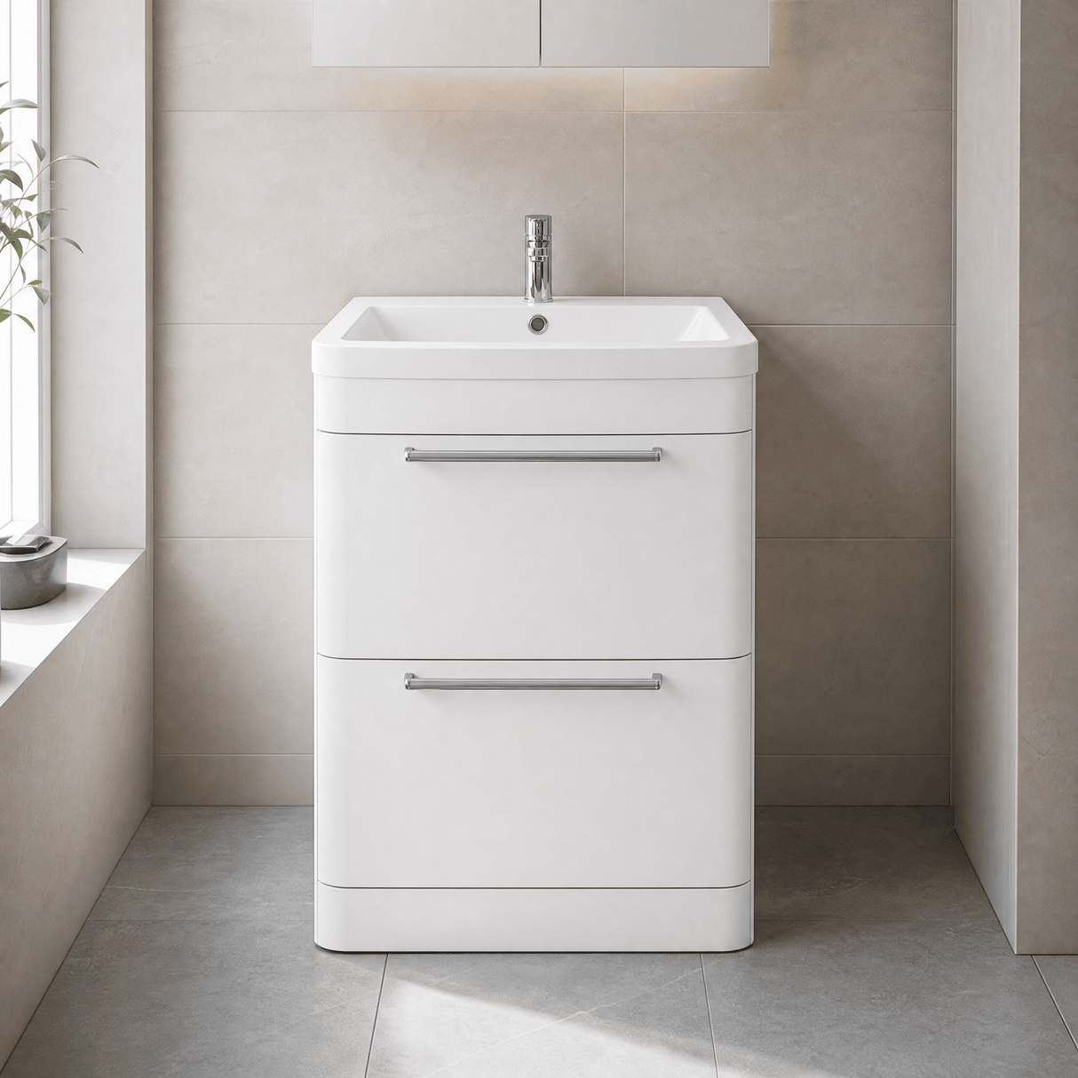 [BFGE001] Calwich Contemporary Bathroom Floor Standing Vanity Basin Unit with 2 Drawers & 1 Tap Hole Basin, Choice of Size/Colour/Basin Type