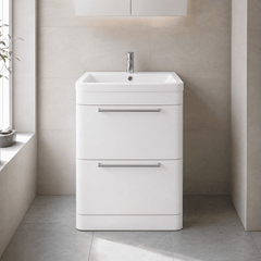 [BFGE001] Calwich Contemporary Bathroom Floor Standing Vanity Basin Unit with 2 Drawers & 1 Tap Hole Basin, Choice of Size/Colour/Basin Type