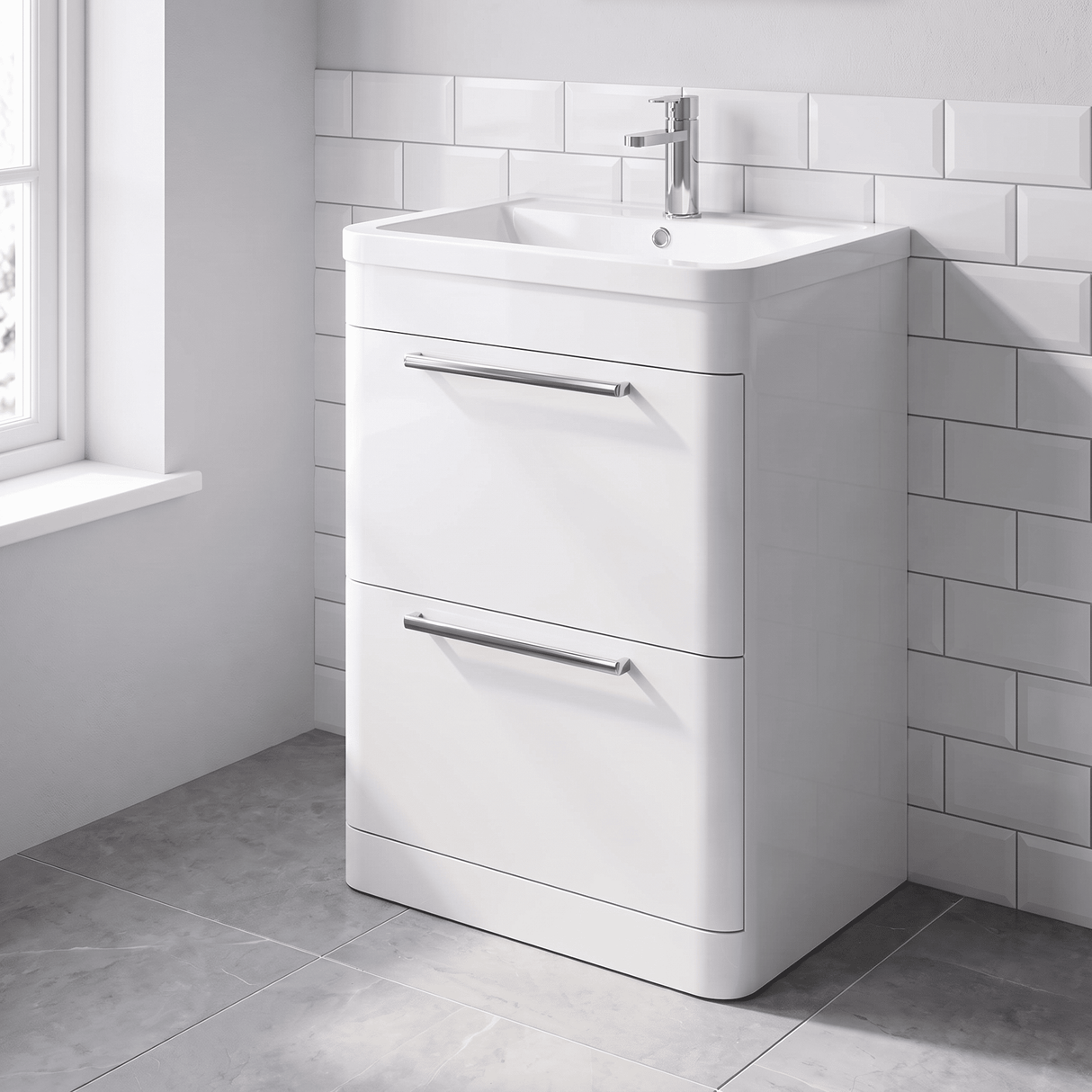 [BFGE001] Calwich Contemporary Bathroom Floor Standing Vanity Basin Unit with 2 Drawers & 1 Tap Hole Basin, Choice of Size/Colour/Basin Type
