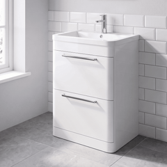 [BFGE001] Calwich Contemporary Bathroom Floor Standing Vanity Basin Unit with 2 Drawers & 1 Tap Hole Basin, Choice of Size/Colour/Basin Type