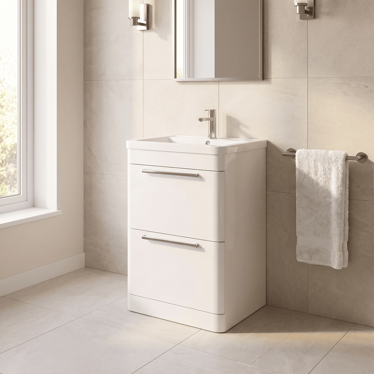 [BFGE001] Calwich Contemporary Bathroom Floor Standing Vanity Basin Unit with 2 Drawers & 1 Tap Hole Basin, Choice of Size/Colour/Basin Type