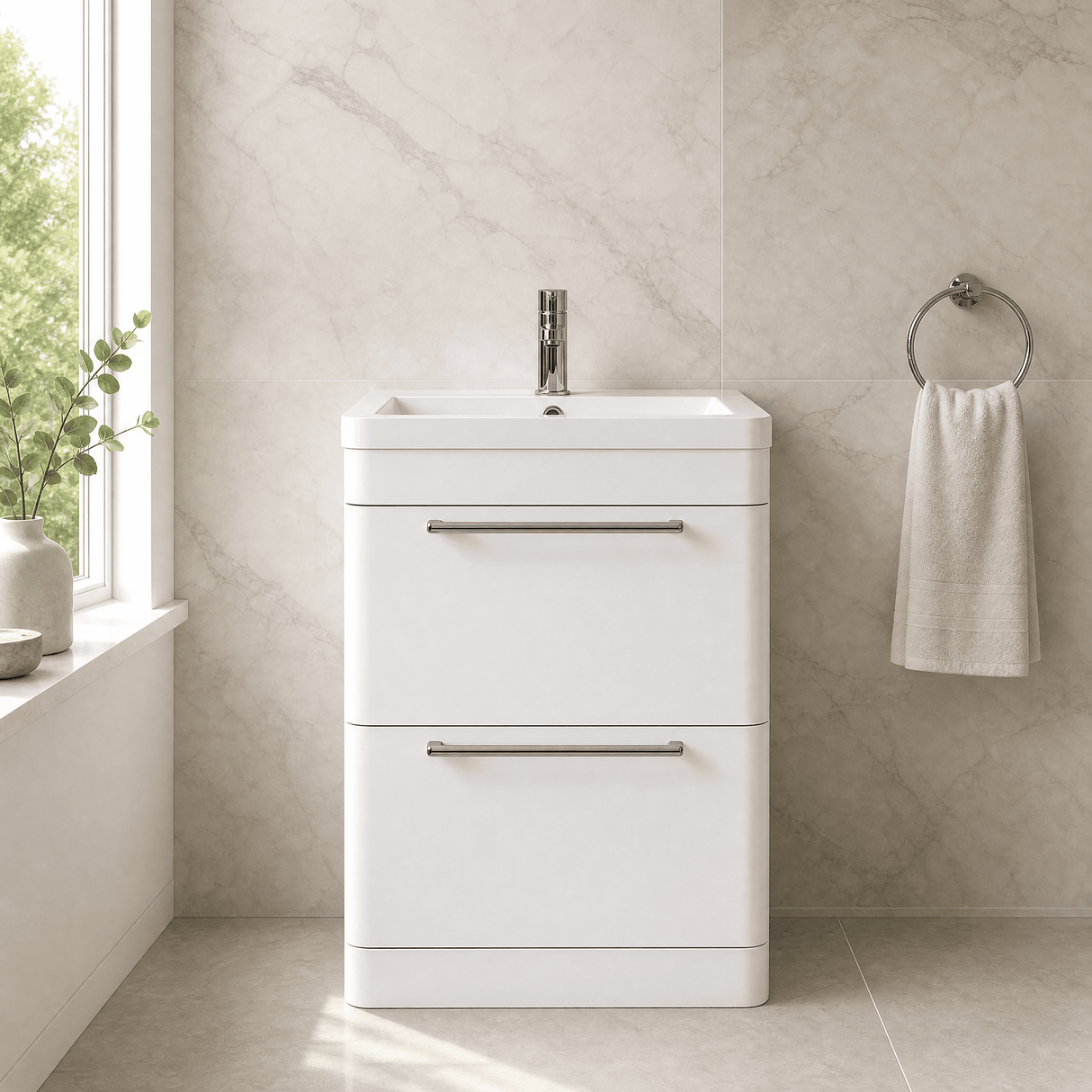 [BFGE001] Calwich Contemporary Bathroom Floor Standing Vanity Basin Unit with 2 Drawers & 1 Tap Hole Basin, Choice of Size/Colour/Basin Type - Silo