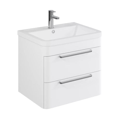 [BFGE002A] Balterley Contemporary Bathroom Wall Hung Vanity Unit with 2 Soft Close Drawers & 1 Tap Hole Ceramic Basin, Gloss White, 600mm - Cutout