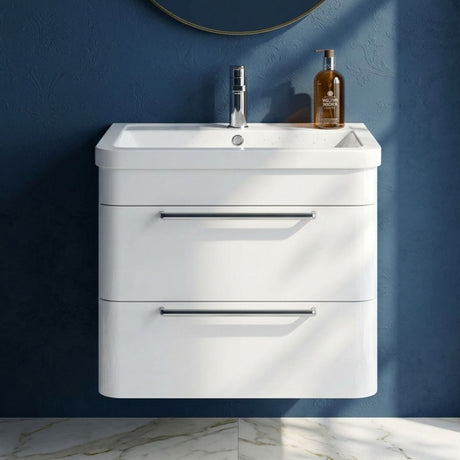 [BFGE002A] Calwich Contemporary Bathroom Wall Hung Vanity Unit with 2 Soft Close Drawers & 1 Tap Hole Basin, Choice of Size/Colour/Basin Type - Silo