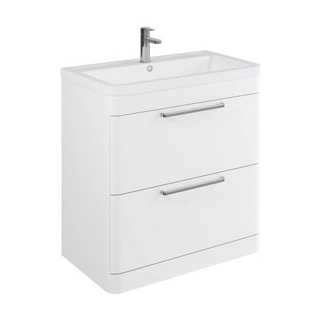 [BFGE004A] Balterley Contemporary Bathroom Floor Standing Vanity Unit with 2 Soft Close Drawers & 1 Tap Hole Ceramic Basin, Gloss White 800mm - Cutout