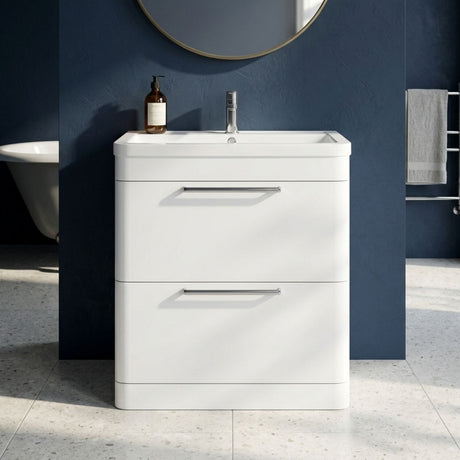 [BFGE004A] Calwich Contemporary Bathroom Floor Standing Vanity Basin Unit with 2 Drawers & 1 Tap Hole Basin, Choice of Size/Colour/Basin Type - Silo
