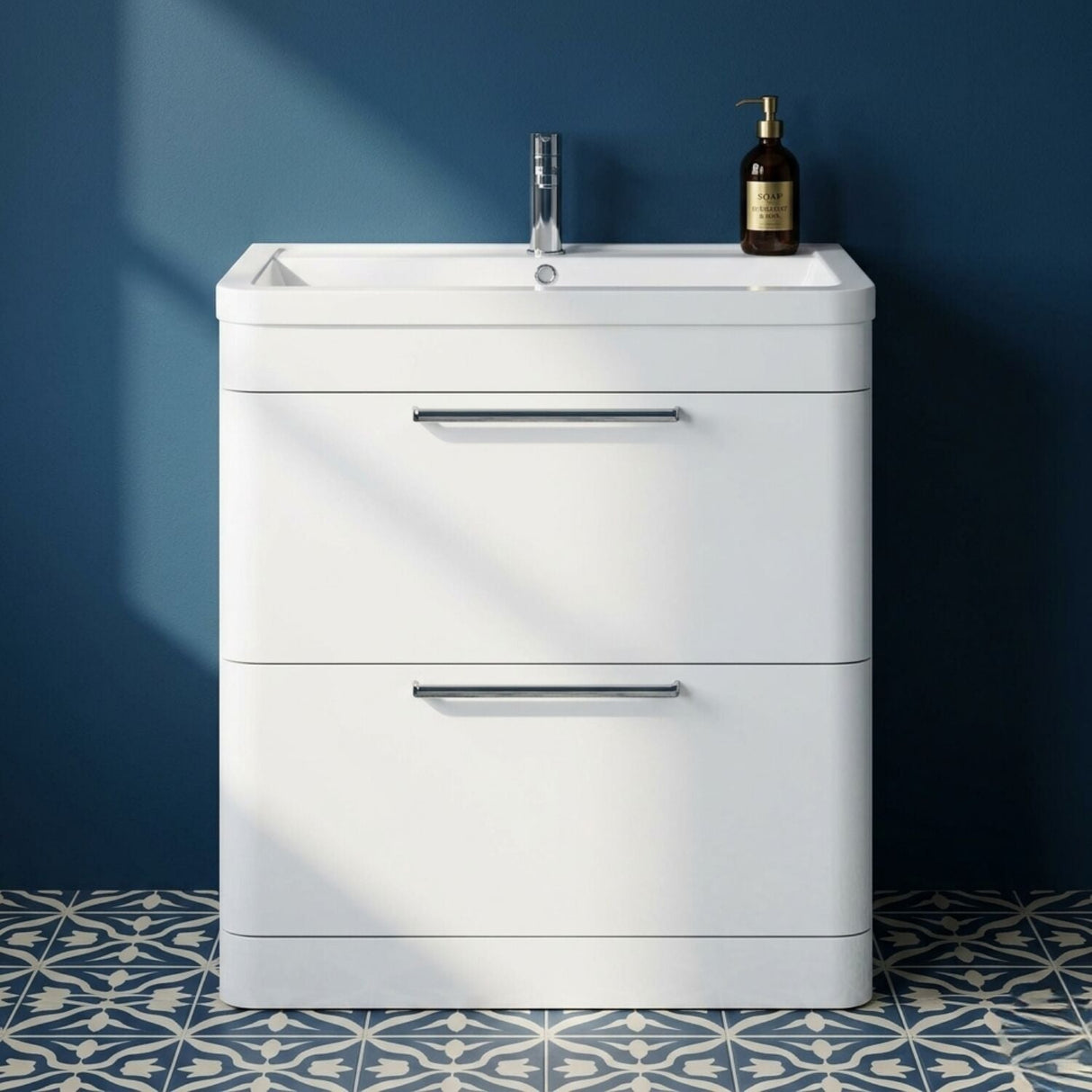 [BFGE004] Calwich Contemporary Bathroom Floor Standing Vanity Basin Unit with 2 Drawers & 1 Tap Hole Basin, Choice of Size/Colour/Basin Type - Silo
