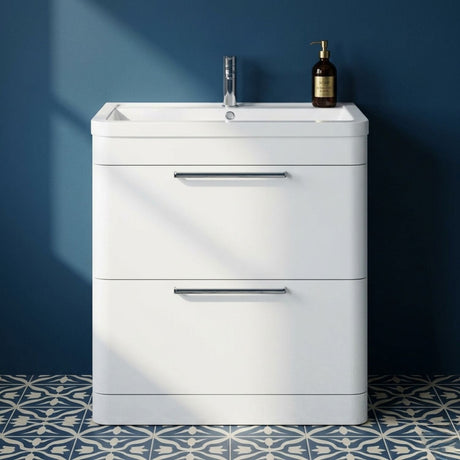 [BFGE004] Calwich Contemporary Bathroom Floor Standing Vanity Basin Unit with 2 Drawers & 1 Tap Hole Basin, Choice of Size/Colour/Basin Type - Silo