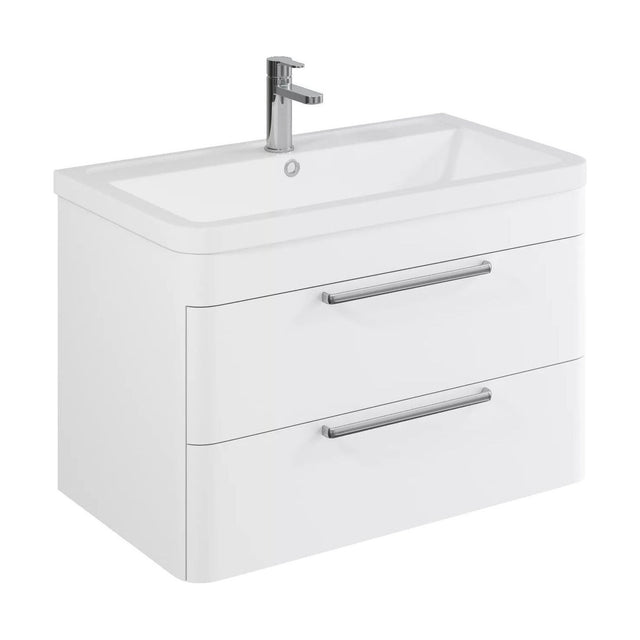 [BFGE005A] Balterley Contemporary Bathroom Wall Hung Vanity Unit with 2 Soft Close Drawers & 1 Tap Hole Ceramic Basin, Gloss White, 800mm - Cutout