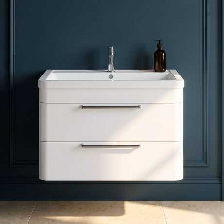 [BFGE005A] Calwich Contemporary Bathroom Wall Hung Vanity Unit with 2 Soft Close Drawers & 1 Tap Hole Basin, Choice of Size/Colour/Basin Type - Silo