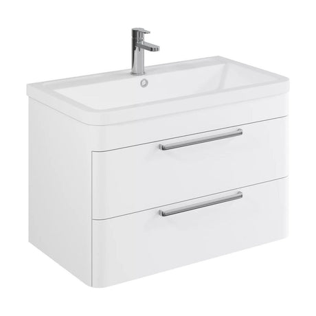 [BFGE005] Balterley Contemporary Bathroom Wall Hung Vanity Unit with 2 Soft Close Drawers & 1 Tap Hole Polymarble Basin, Gloss White, 800mm - Cutout