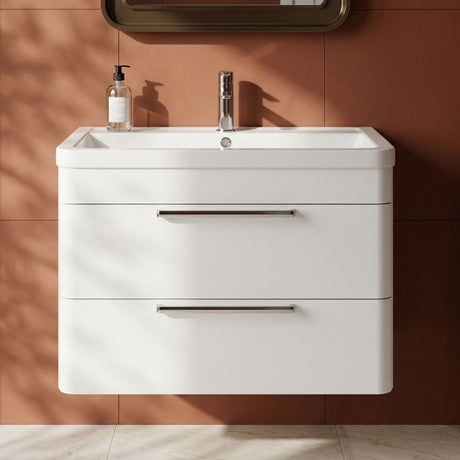 [BFGE005] Calwich Contemporary Bathroom Wall Hung Vanity Unit with 2 Soft Close Drawers & 1 Tap Hole Basin, Choice of Size/Colour/Basin Type - Silo