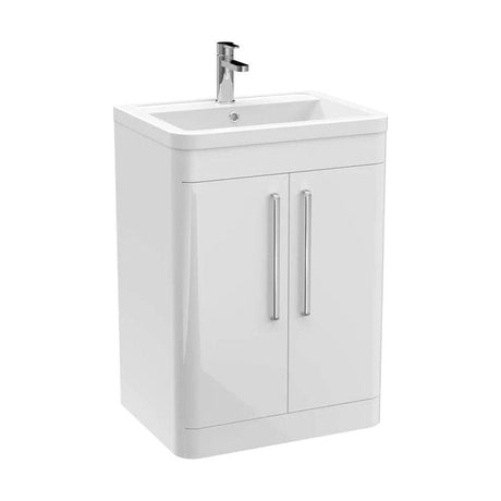 [BFGE010A] Calwich Contemporary Bathroom Floor Standing Vanity with 2 Soft Close Doors & 1 Tap Hole Basin, 600mm, Choice of Colour and Basin Type - Cutout