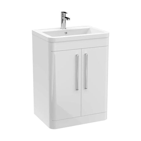 [BFGE010A] Balterley Contemporary Bathroom Floor Standing Vanity Unit with 2 Soft Close Doors & 1 Tap Hole Ceramic Basin, Gloss White, 600mm - Cutout