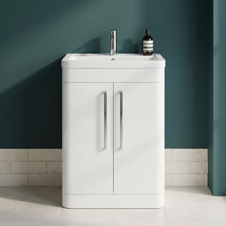 [BFGE010] Calwich Contemporary Bathroom Floor Standing Vanity with 2 Soft Close Doors & 1 Tap Hole Basin, 600mm, Choice of Colour and Basin Type - Silo