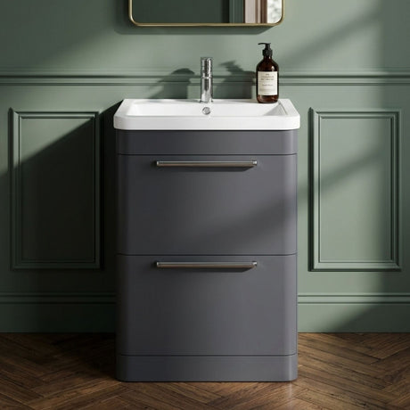 [BFGE1401A] Calwich Contemporary Bathroom Floor Standing Vanity Basin Unit with 2 Drawers & 1 Tap Hole Basin, Choice of Size/Colour/Basin Type - Silo