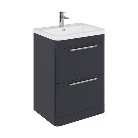 [BFGE1401] Balterley Contemporary Bathroom Floor Standing Vanity with 2 Soft Close Drawers & 1 Tap Hole Polymarble Basin, Dark Grey, 600mm - Cutout