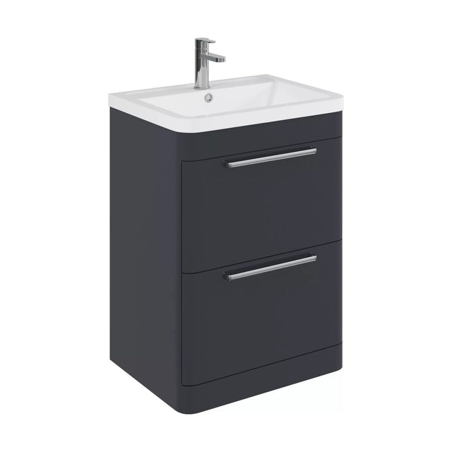 [BFGE1401] Balterley Contemporary Bathroom Floor Standing Vanity with 2 Soft Close Drawers & 1 Tap Hole Polymarble Basin, Dark Grey, 600mm - Cutout