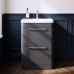 [BFGE1401] Calwich Contemporary Bathroom Floor Standing Vanity Basin Unit with 2 Drawers & 1 Tap Hole Basin, Choice of Size/Colour/Basin Type - Silo