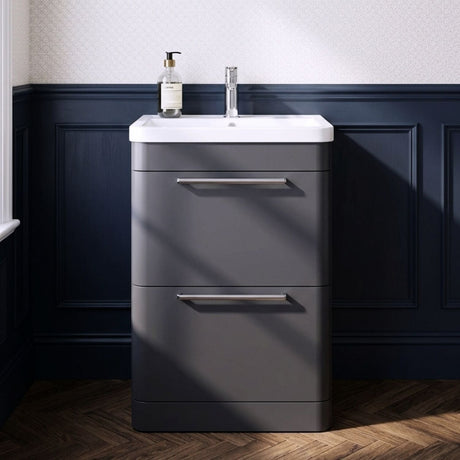 [BFGE1401] Calwich Contemporary Bathroom Floor Standing Vanity Basin Unit with 2 Drawers & 1 Tap Hole Basin, Choice of Size/Colour/Basin Type - Silo