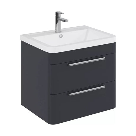[BFGE1402A] Balterley Contemporary Bathroom Wall Hung Vanity Unit with 2 Soft Close Drawers & 1 Tap Hole Ceramic Basin, Dark Grey, 600mm - Cutout