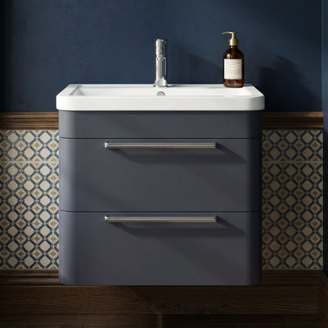 [BFGE1402A] Calwich Contemporary Bathroom Wall Hung Vanity Unit with 2 Soft Close Drawers & 1 Tap Hole Basin, Choice of Size/Colour/Basin Type - Silo