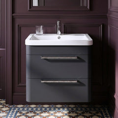 [BFGE1402] Calwich Contemporary Bathroom Wall Hung Vanity Unit with 2 Soft Close Drawers & 1 Tap Hole Basin, Choice of Size/Colour/Basin Type - Silo