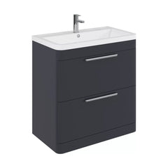 [BFGE1404A] Calwich Contemporary Bathroom Floor Standing Vanity Basin Unit with 2 Drawers & 1 Tap Hole Basin, Choice of Size/Colour/Basin Type - Cutout