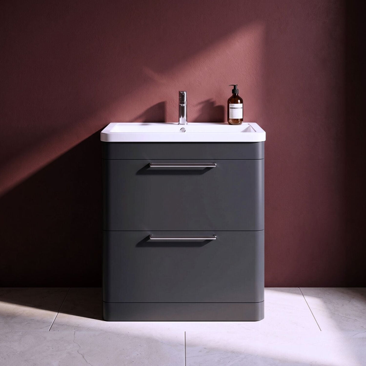 [BFGE1404A] Calwich Contemporary Bathroom Floor Standing Vanity Basin Unit with 2 Drawers & 1 Tap Hole Basin, Choice of Size/Colour/Basin Type - Silo