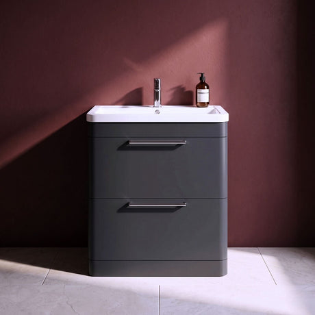 [BFGE1404A] Calwich Contemporary Bathroom Floor Standing Vanity Basin Unit with 2 Drawers & 1 Tap Hole Basin, Choice of Size/Colour/Basin Type - Silo
