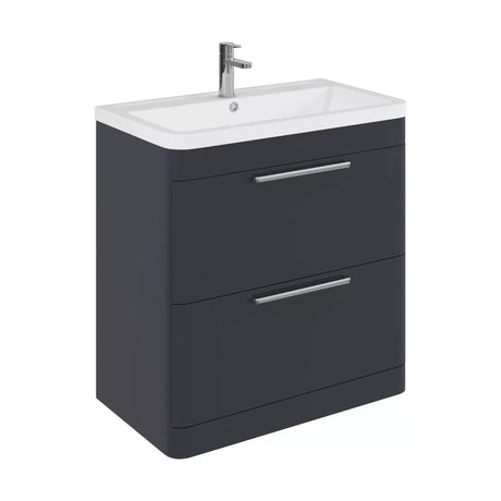 [BFGE1404] Balterley Contemporary Bathroom Floor Standing Vanity with 2 Soft Close Drawers & 1 Tap Hole Polymarble Basin, Dark Grey, 800mm - Cutout