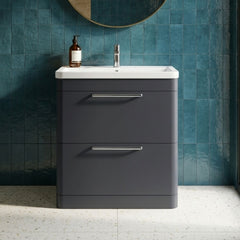[BFGE1404] Calwich Contemporary Bathroom Floor Standing Vanity Basin Unit with 2 Drawers & 1 Tap Hole Basin, Choice of Size/Colour/Basin Type - Silo