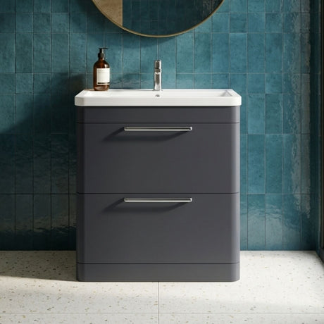 [BFGE1404] Calwich Contemporary Bathroom Floor Standing Vanity Basin Unit with 2 Drawers & 1 Tap Hole Basin, Choice of Size/Colour/Basin Type - Silo