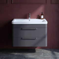 [BFGE1405A] Calwich Contemporary Bathroom Wall Hung Vanity Unit with 2 Soft Close Drawers & 1 Tap Hole Basin, Choice of Size/Colour/Basin Type - Silo