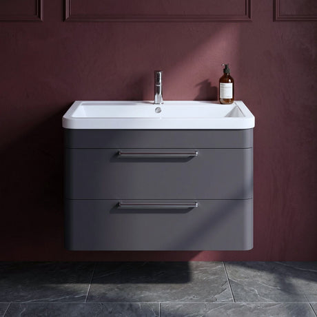 [BFGE1405A] Calwich Contemporary Bathroom Wall Hung Vanity Unit with 2 Soft Close Drawers & 1 Tap Hole Basin, Choice of Size/Colour/Basin Type - Silo
