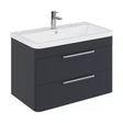 [BFGE1405] Balterley Contemporary Bathroom Wall Hung Vanity Unit with 2 Soft Close Drawers & 1 Tap Hole Polymarble Basin, Dark Grey, 800mm - Cutout