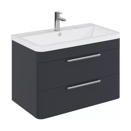 [BFGE1405] Balterley Contemporary Bathroom Wall Hung Vanity Unit with 2 Soft Close Drawers & 1 Tap Hole Polymarble Basin, Dark Grey, 800mm - Cutout