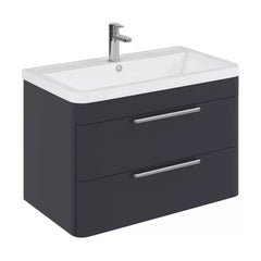 [BFGE1405] Calwich Contemporary Bathroom Wall Hung Vanity Unit with 2 Soft Close Drawers & 1 Tap Hole Basin, Choice of Size/Colour/Basin Type - Cutout