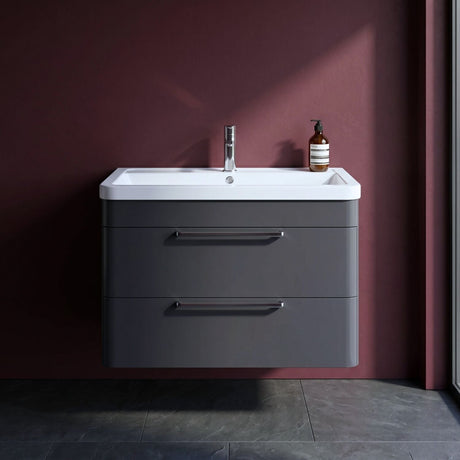 [BFGE1405] Calwich Contemporary Bathroom Wall Hung Vanity Unit with 2 Soft Close Drawers & 1 Tap Hole Basin, Choice of Size/Colour/Basin Type - Silo