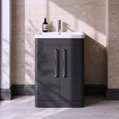 [BFGE1410A] Calwich Contemporary Bathroom Floor Standing Vanity with 2 Soft Close Doors & 1 Tap Hole Basin, 600mm, Choice of Colour and Basin Type - Silo